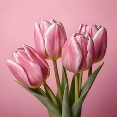 Fototapeta premium Pink Tulips Bouquet on Pink Background