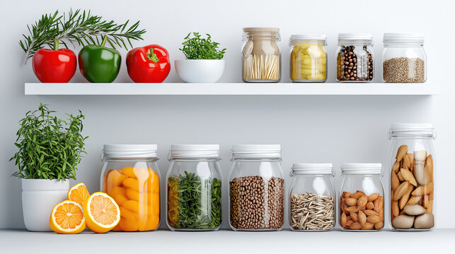 Colorful arrangement of fresh ingredients and spices on a shelf - Powered by Adobe