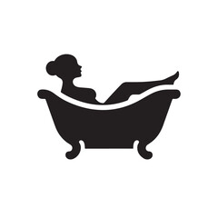 Bathtub Silhouette Icon Isolated on White Background