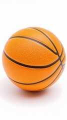 Fototapeta premium An orange basketball with black seams sits on a white background