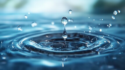 Close-up of water droplet splashing into rippling surface