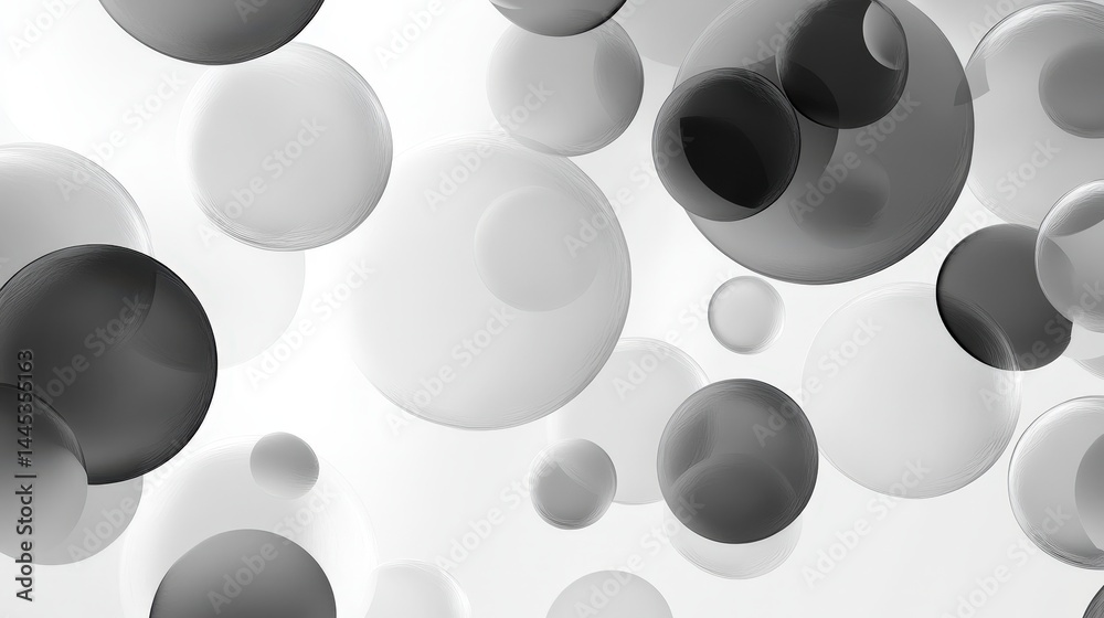 Poster a monochrome bubble pattern with elegant grayscale floating circles in an abstract style.