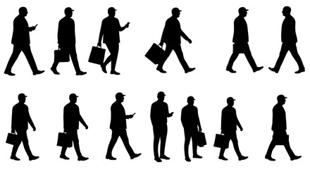 Walking business silhouettes isolate on white background