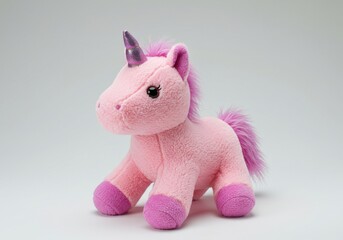 Pink unicorn plush toy isolated on white background
