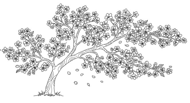 Detailed Cherry Blossom Tree Coloring Page Beautiful Floral Art for All Ages