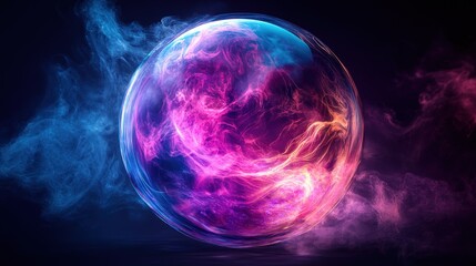 Abstract sphere, vibrant colors, smoke