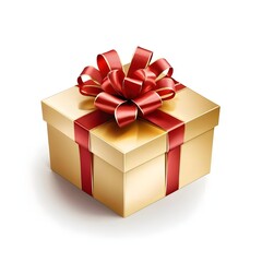 Gold Gift Box with Red Ribbon