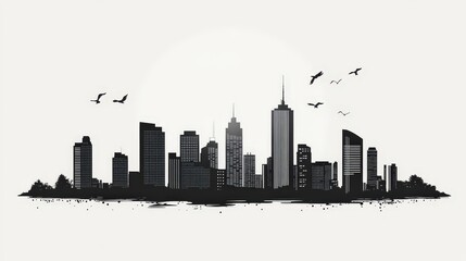 Obraz premium minimalist vector illustration of a city skyline with clean lines and monochrome tones.