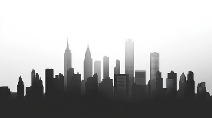 Obraz premium minimalist vector illustration of a city skyline with clean lines and monochrome tones.