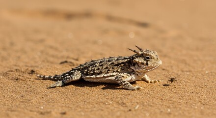 Horned Lizard with Insect Photo