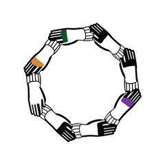 Hands joined in a circle representing unity and cooperation