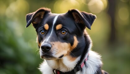 Portrait of a Tri-colored Collie Mix Dog