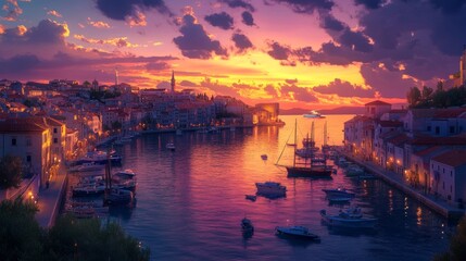 Fototapeta premium Sunset over Pula, Croatia.