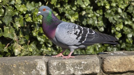 Naklejka premium Pigeon closeup, wall, daylight.