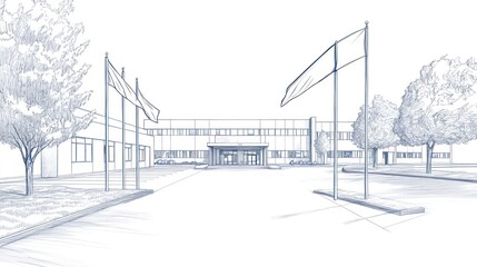 Fototapeta premium Architectural drawing of a school building