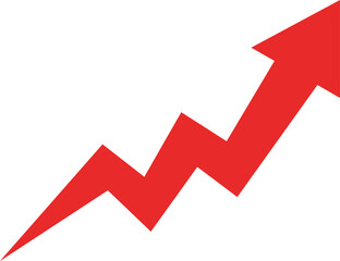 Bold red upward zigzag arrow icon representing rapid growth, financial gain, business progress, stock market surge, and performance improvement—ideal for charts, analytics, and infographics.

