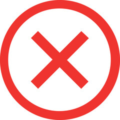 Fototapeta premium Cancel, Error, Close red cross mark inside circle incorrect wrong failure stop indicator message rejection symbol vector illustration printable design minimal interface sign graphic