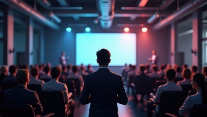 Business Leader Preparing to Speak at Conference &ndash; Professional Audience in Corporate Seminar Room