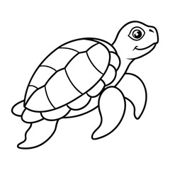 Simple Line Drawing of a Smiling Turtle for Coloring