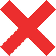 Bold red cross or cancel symbol icon indicating error or rejection on transparent background