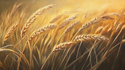 A close-up of golden wheat swaying gently in the breeze during a warm sunset.