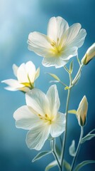 Fototapeta premium Delicate white floral blooms against a tranquil serene natural backdrop Soft dreamy petals in a peaceful calming environment exuding a mystical spiritual essence and rejuvenating energy