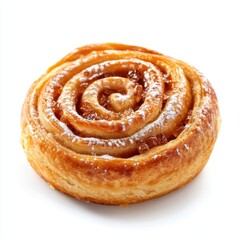 Fototapeta premium Delicious and golden cinnamon roll, dusted with powdered sugar, isolated on white. Generated AI