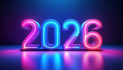 vibrant neon 2026 numbers in 3d style on dark background for new year web design, digital graphics, branding visuals, posters, or social media banners

