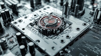 Obraz premium White background, CPU gripped by vice.
