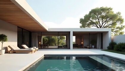 Fototapeta premium Luxury hotel resort features a stunning blue swimming pool for ultimate summer relaxation