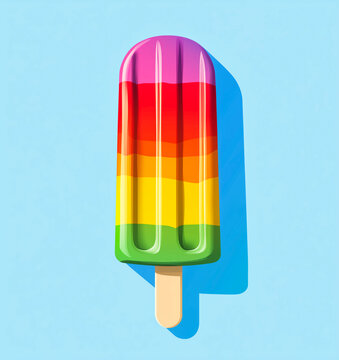 Colorful rainbow popsicle on blue background. 