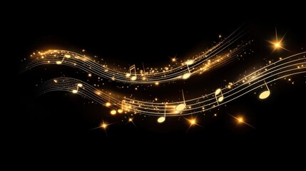 Golden music notes waves