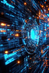 Futuristic digital core with glowing networks