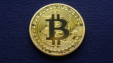 Web banner featuring a golden Bitcoin on a dark background with microchip elements and space for your text. Vector stock illustration