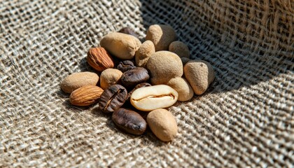 Coffee and tea lovers delight closeup of processed brazilian santos beans in natural setting