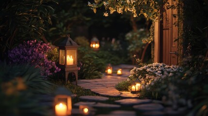 A peaceful Easter evening with candlelit prayers, a sense of gratitude, and the glow of lanterns illuminating a quiet garden