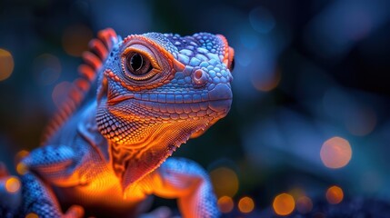 Fototapeta premium Enchanting iguana basks in colorful light