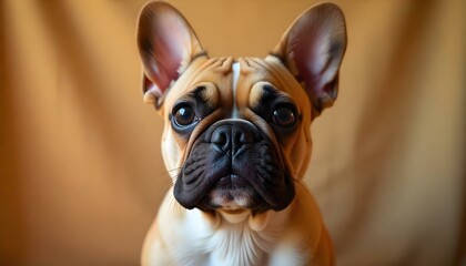 Fototapeta premium french bulldog with cute muzzle and dark nose on beige background