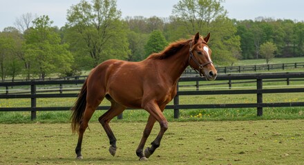 Obraz premium Brown Horse in a Field. Photos