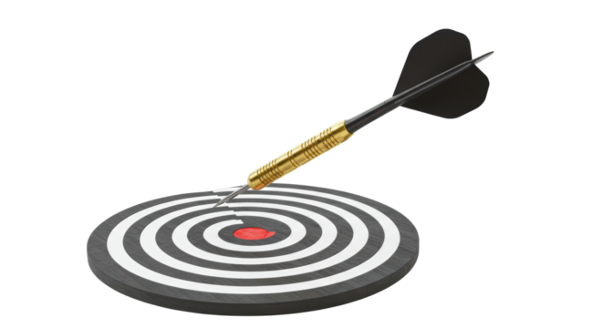 Isolated Dart Hitting Bulls-eye on Dartboard