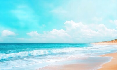 Fototapeta premium Abstract watercolor landscape with seashore and sky. AI generated illustration.