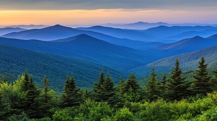 Obraz premium Misty mountain range at dawn (1)