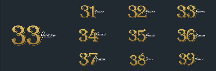 Anniversary gold logo set vector design