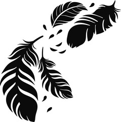  A cascade black silhouette feathers floating vector art.