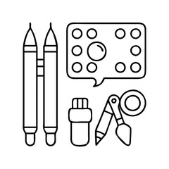 art supplies icon, art supplies line art - simple line art of art supplies, perfect for art supplies logos and icons