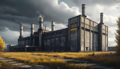 Obraz premium Abandoned Industrial Complex at Sunset