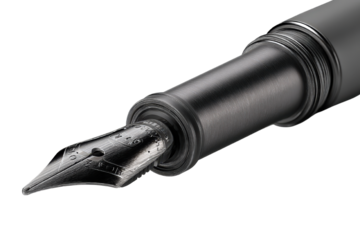 Elegant Silver Nib of a Matte Black Fountain Pen Close-Up