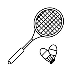 badminton shuttlecock and racket icon, badminton shuttlecock and racket line art - simple line art of badminton shuttlecock and racket, perfect for badminton shuttlecock and racket logos and icons