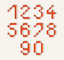 set of numbers from 0 to 9 with black liquid connected circle dots. metaballs pattern on white. abstract geometric shapes collection Point movement flat icon	