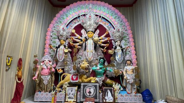 Daker saj Durga maa idol at a famous puja pandal in Kolkata